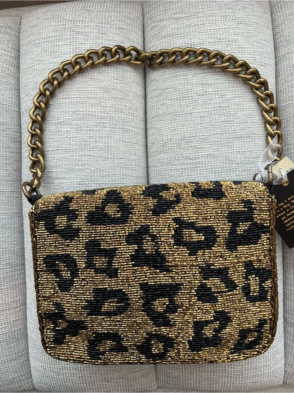 New Release Leopard Beaded Shoulder Bag with Gold Chain NWT
